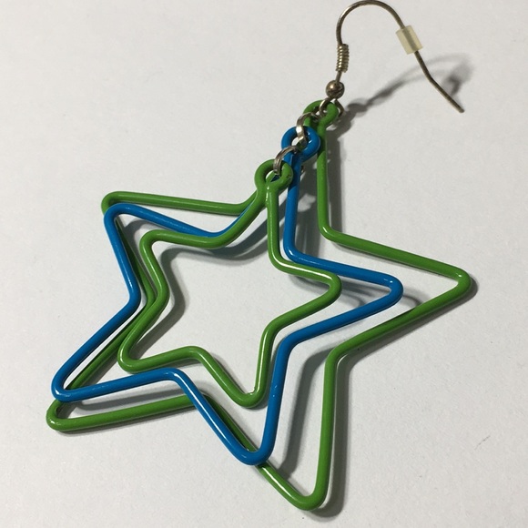Blue Green Metal Star Pierced Earrings - Picture 6 of 16